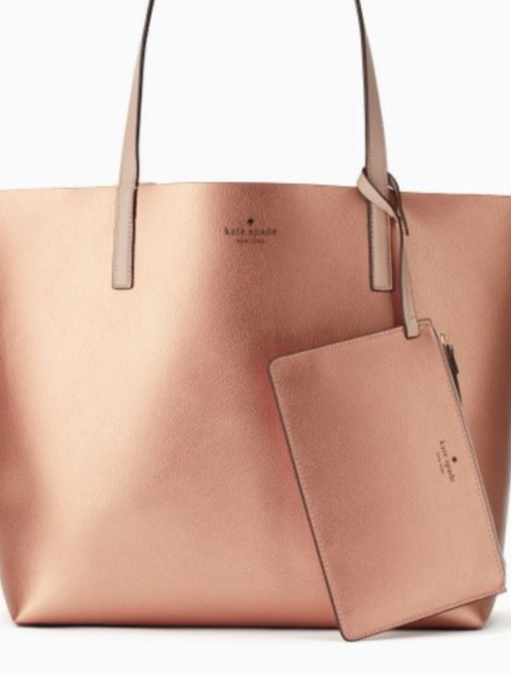 kate spade Metallic Rose Gold reversible  Tote with Detachable Pouch